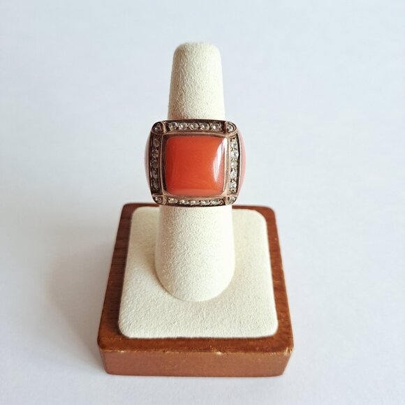 New Angelique de Paris Zircon & Resin Orange Square Ring Size 7 - Picture 6 of 12